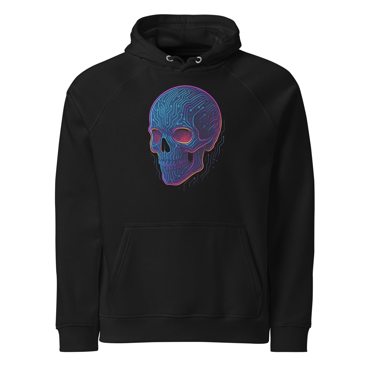 AI Skull hoodie on black eco raglan hoodie