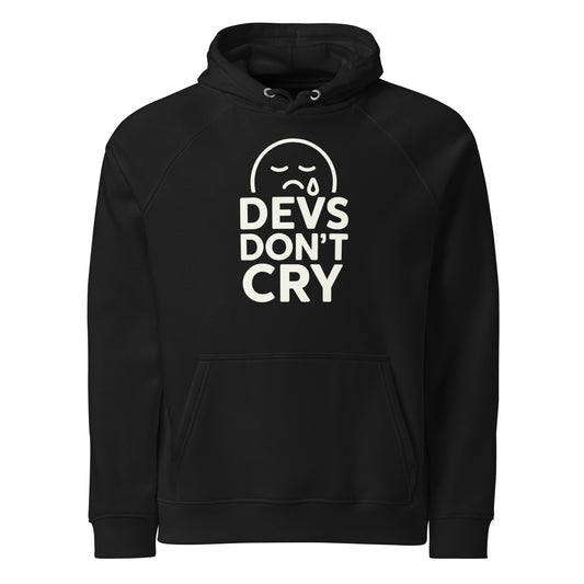 Devs don’t cry AI hoodie front design