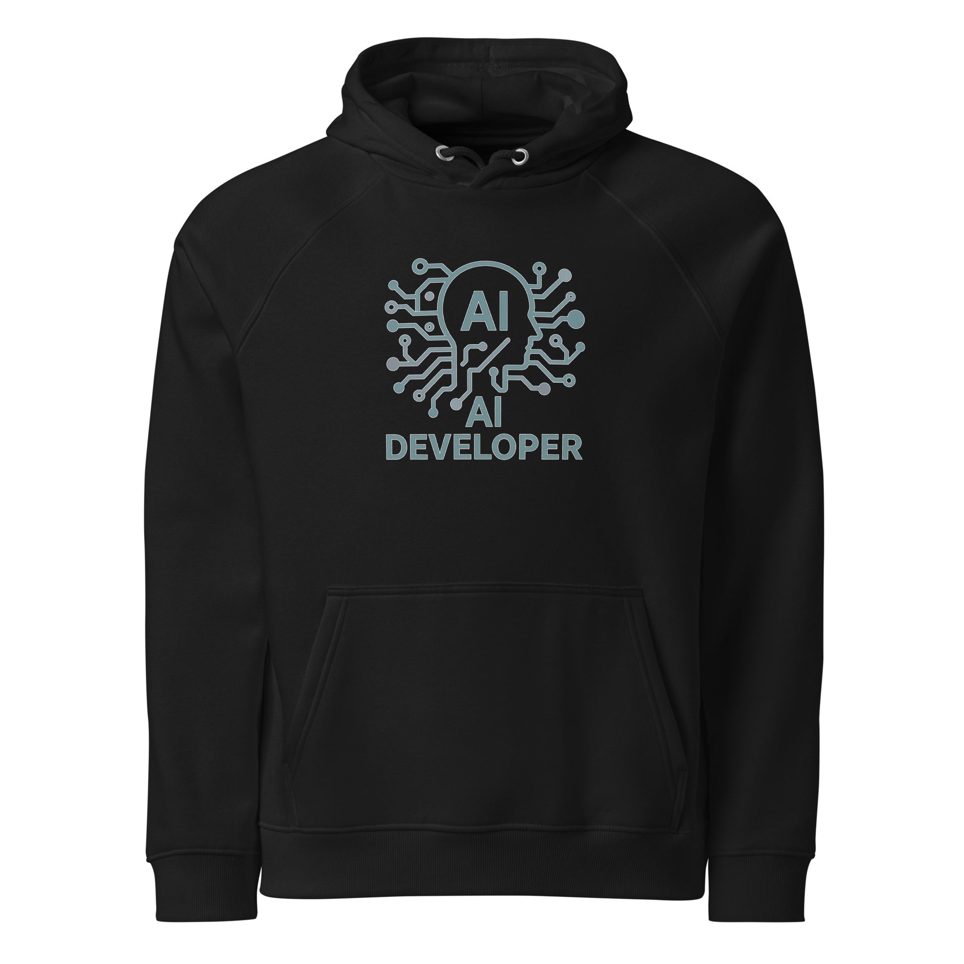 AI unisex eco raglan hoodie front view